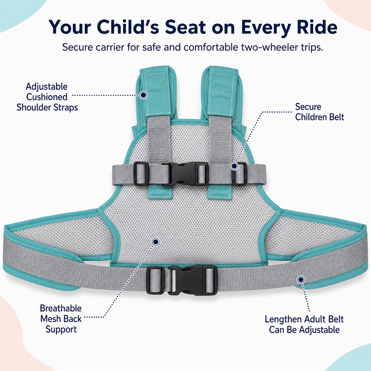 Green Koala Kids Safety Belt for Two-Wheeler