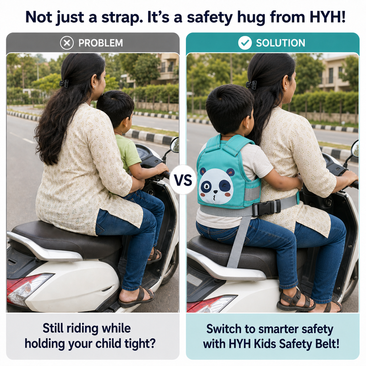 Green Koala Kids Safety Belt for Two-Wheeler