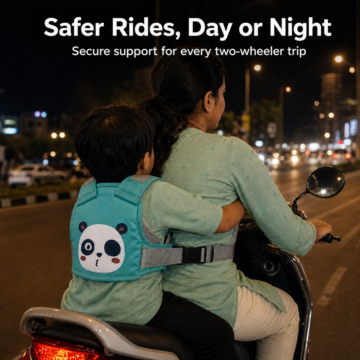 Green Koala Kids Safety Belt for Two-Wheeler
