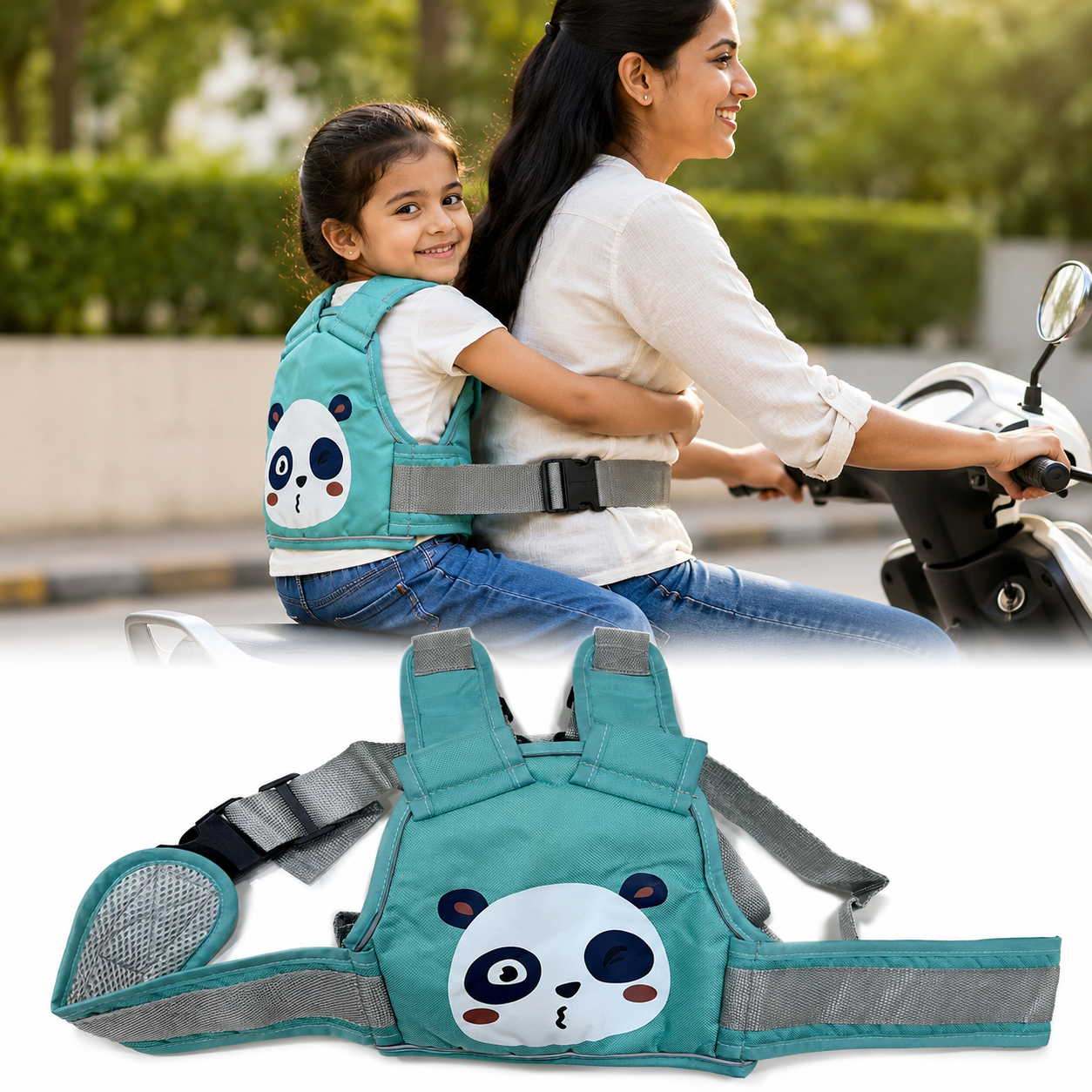 Green Koala Kids Safety Belt for Two-Wheeler