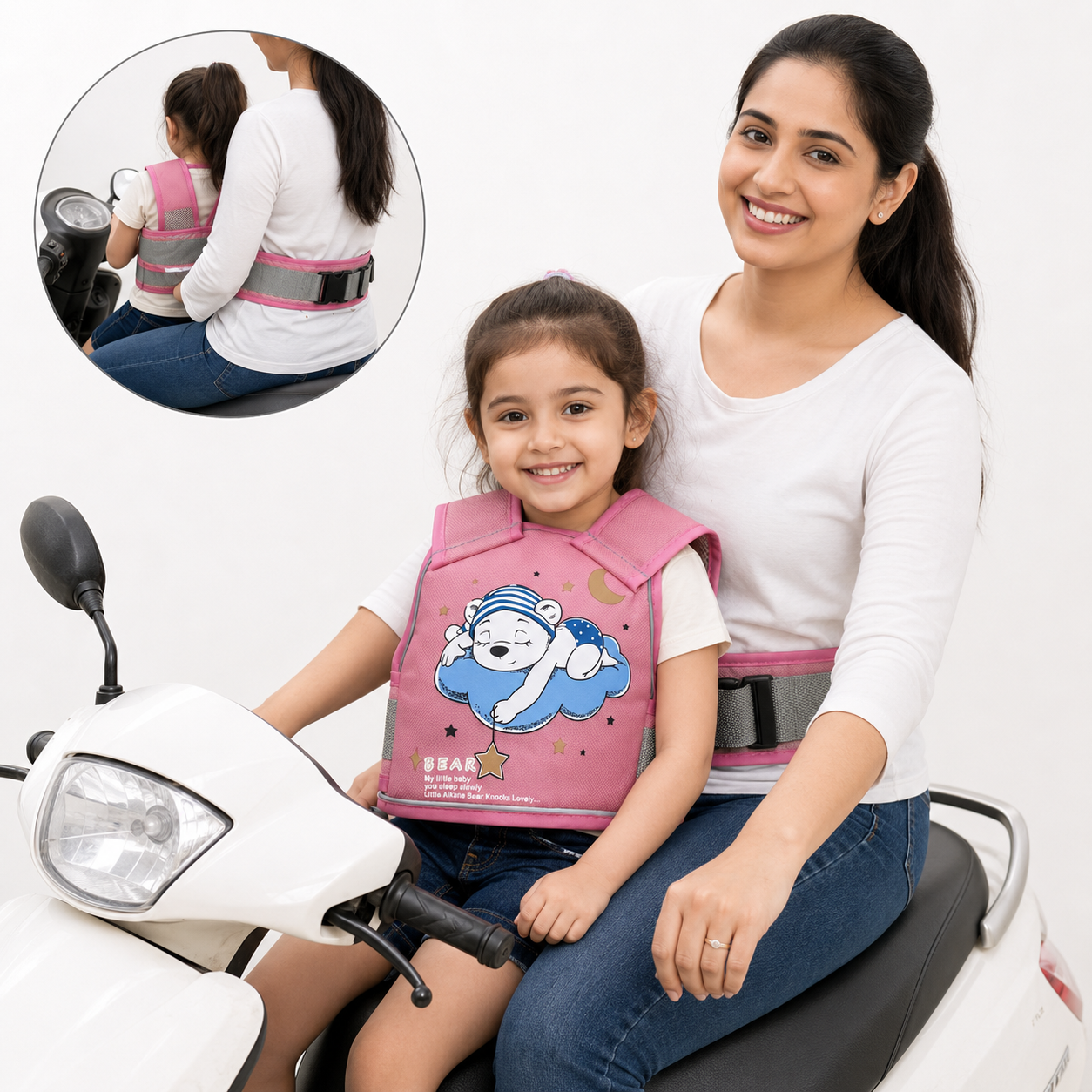 Pink Bear Kids Safety Belt for Two-Wheeler