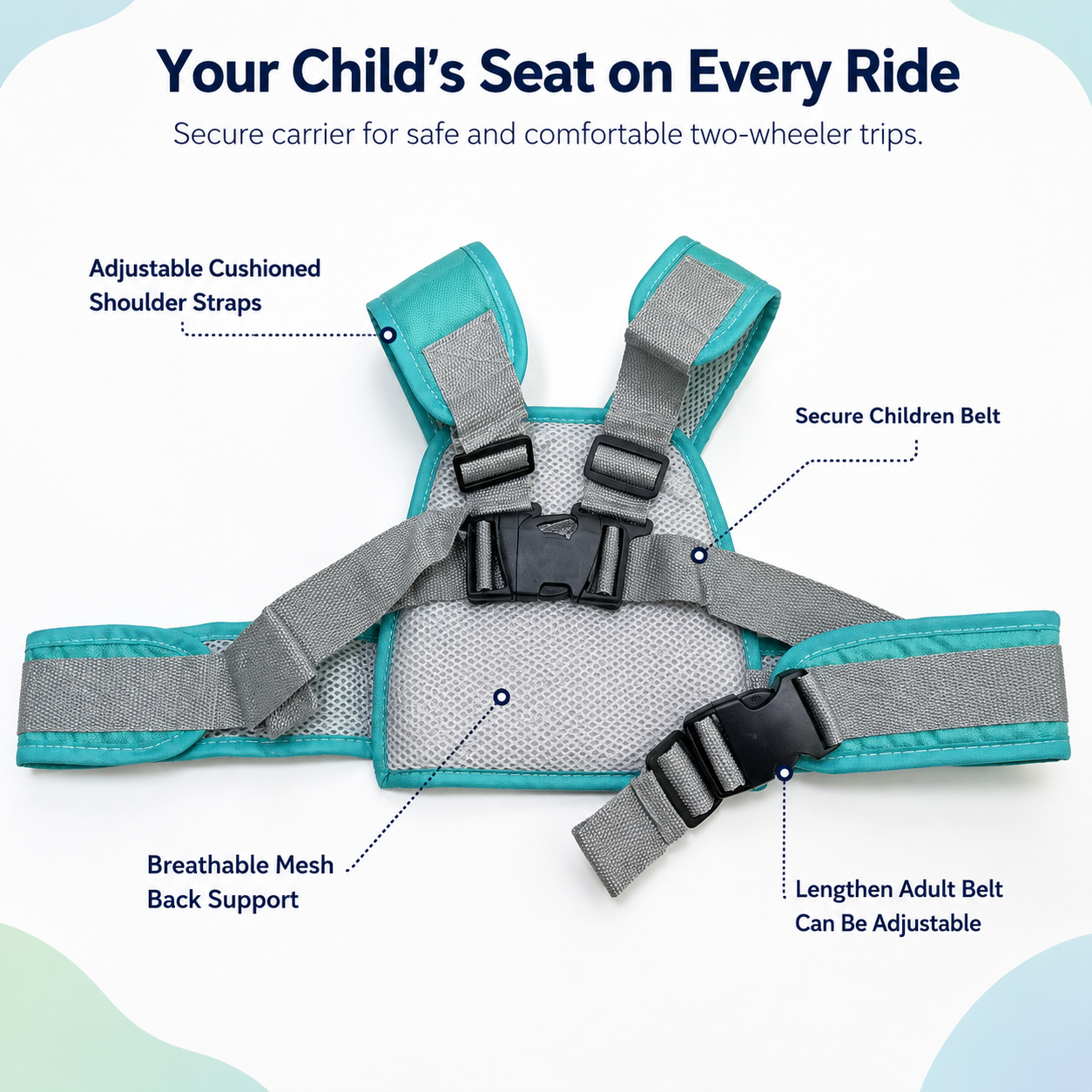 Green Dino Kids Safety Belt for Two-Wheeler