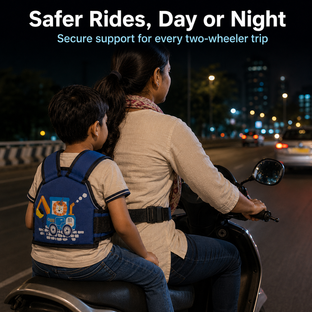 Navy Blue Lion Kids Safety Belt for Two-Wheeler
