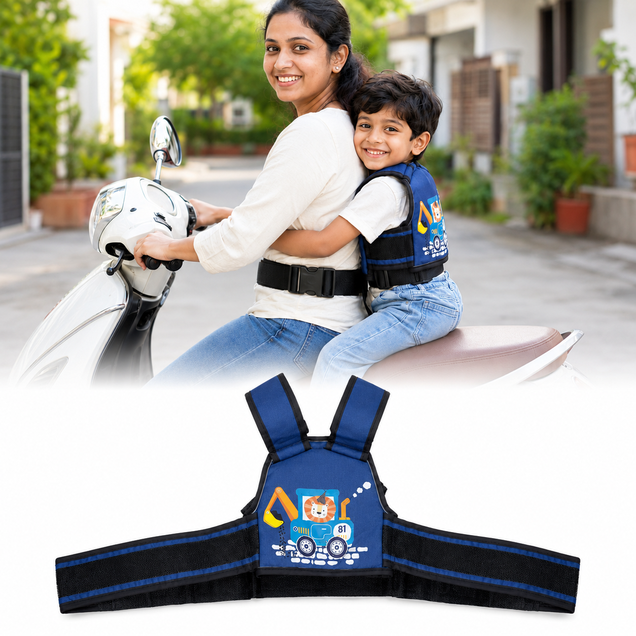 Navy Blue Lion Kids Safety Belt for Two-Wheeler