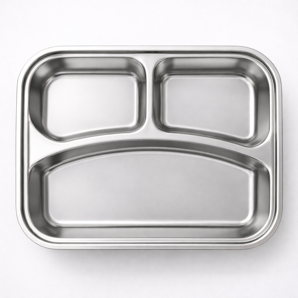 Lunch Box with Stainless Steel Inner Tray (900 ml) + Steel Spoon & Chopsticks | With Steam Vent | Leak proof lunch box