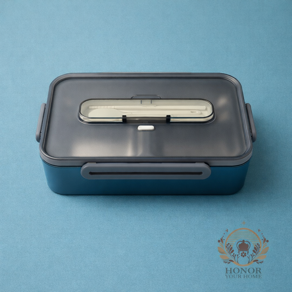 Lunch Box with Stainless Steel Inner Tray (900 ml) + Steel Spoon & Chopsticks | With Steam Vent | Leak proof lunch box