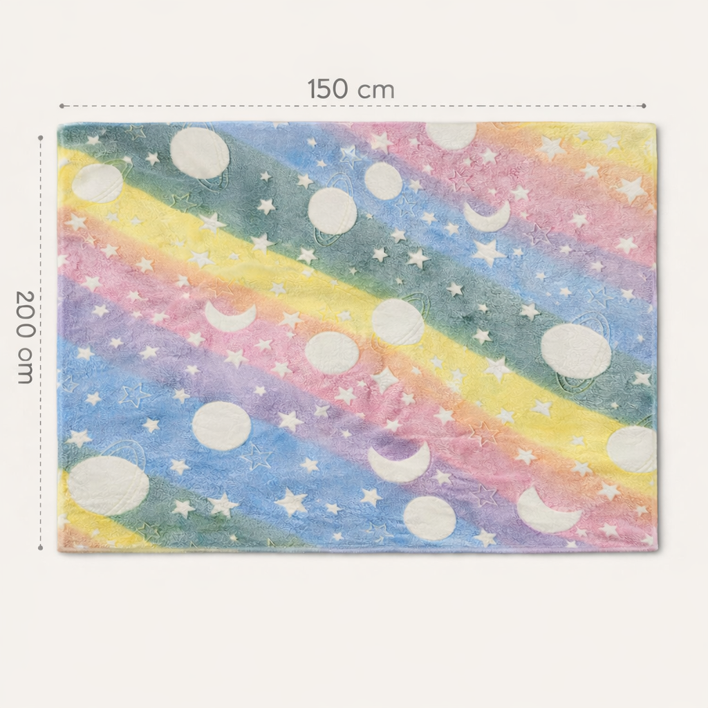 Rainbow Moon Kids Glow in Dark Blanket for bedtime | (150 × 200 cm) | Soft & Comfort