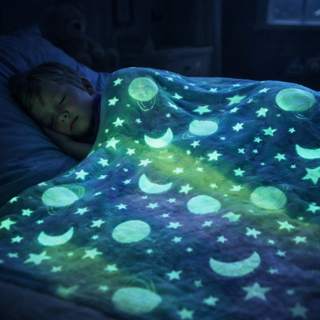 Rainbow Moon Kids Glow in Dark Blanket for bedtime | (150 × 200 cm) | Soft & Comfort