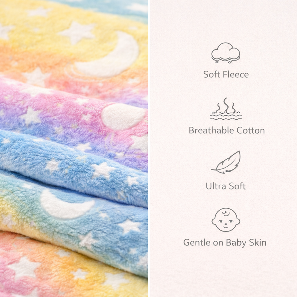 Rainbow Moon Kids Glow in Dark Blanket for bedtime | (150 × 200 cm) | Soft & Comfort
