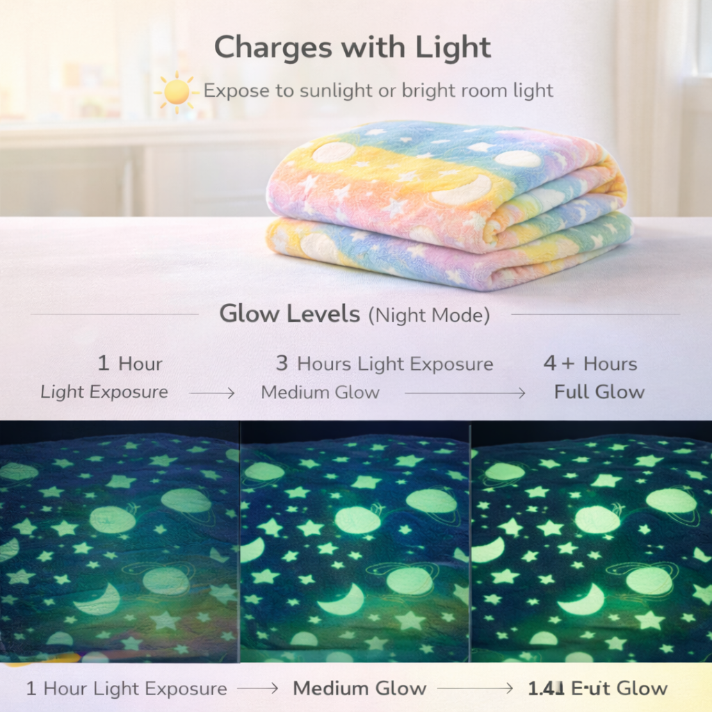 Rainbow Moon Kids Glow in Dark Blanket for bedtime | (150 × 200 cm) | Soft & Comfort