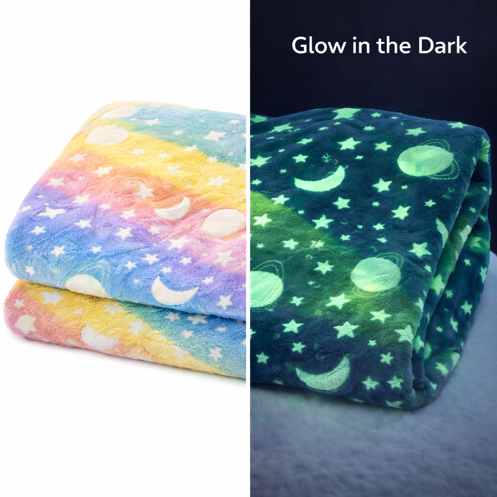 Rainbow Moon Kids Glow in Dark Blanket for bedtime | (150 × 200 cm) | Soft & Comfort