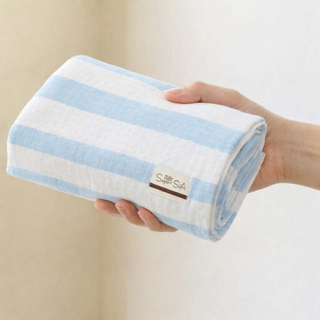 6 Layer Muslin-Cotton Stripe Towel | Ultra Soft, Breathable & Skin-Friendly Baby Blanket | All-Season Use for Toddlers & Kids