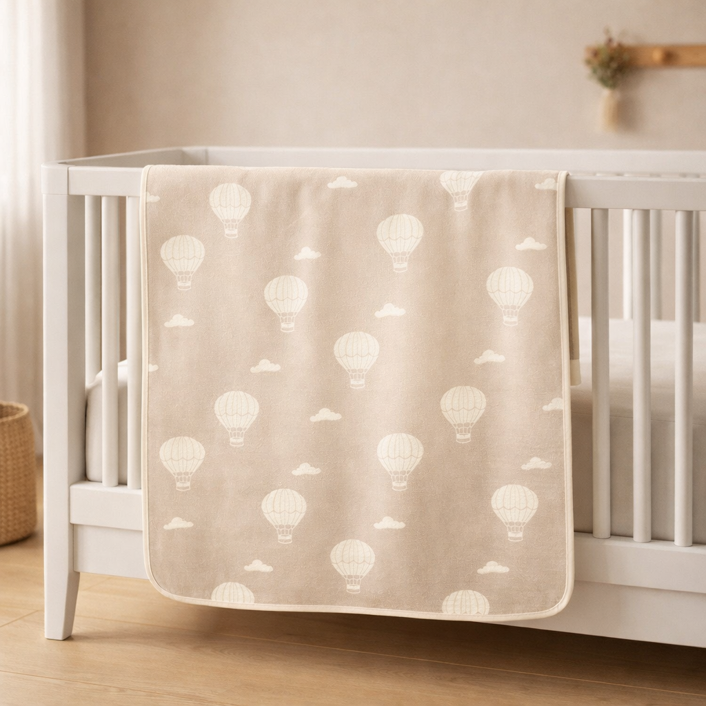 Hot air Baloon Print Luxurious 6-Layer Muslin Baby Blanket (110 × 110 cm) | Reversible, Breathable, Soft & All-Season Comfort