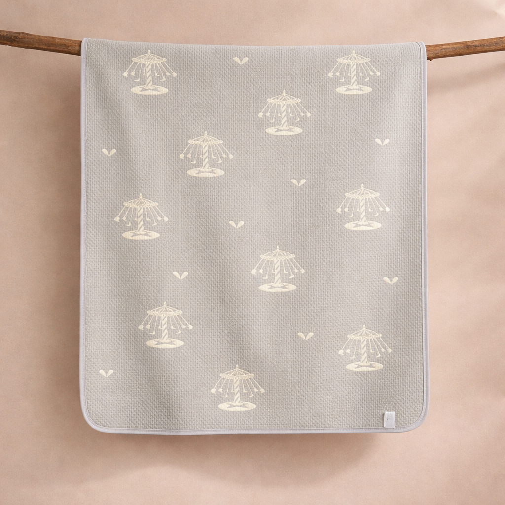 Carousel Print Luxurious 6-Layer Muslin Baby Blanket (110 × 110 cm) | Reversible, Breathable, Soft & All-Season Comfort