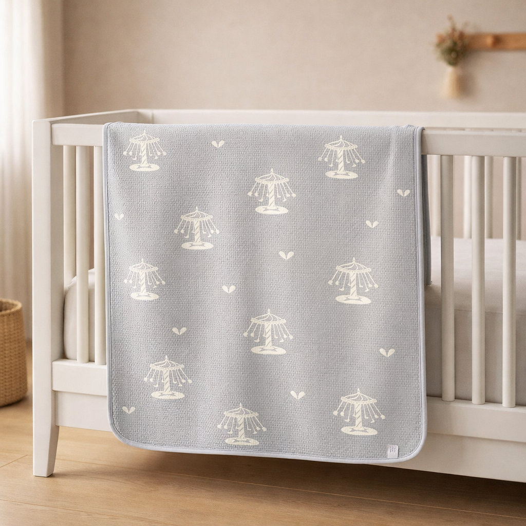 Carousel Print Luxurious 6-Layer Muslin Baby Blanket (110 × 110 cm) | Reversible, Breathable, Soft & All-Season Comfort