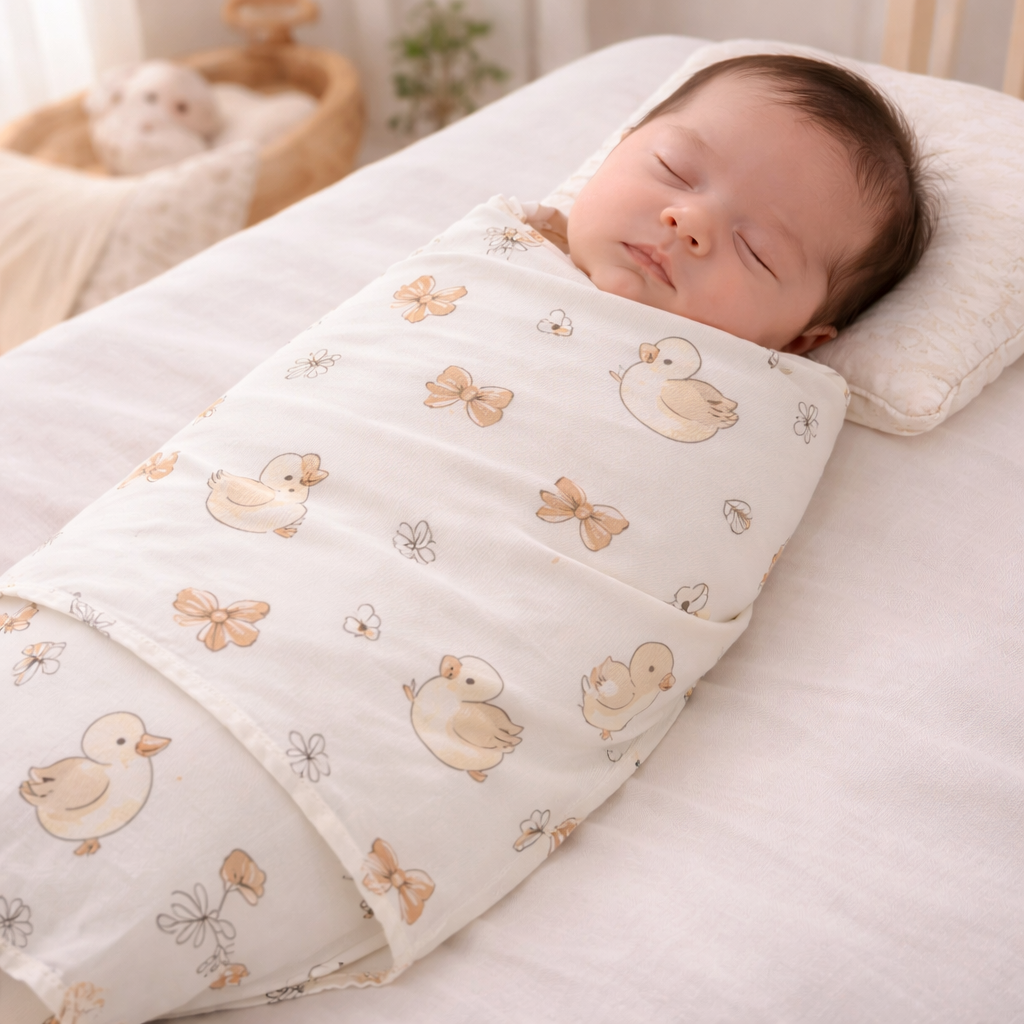 Duck Pattern Bamboo Fibre Ultra-Thin Baby Swaddle Blankets | 110 x 110 cm