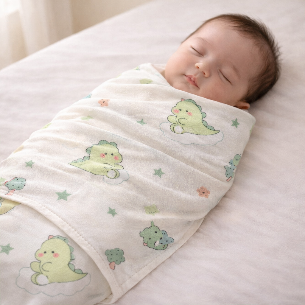 Dinosaur Pattern Bamboo Fibre Ultra-Thin Baby Swaddle Blankets | 110 x 110 cm