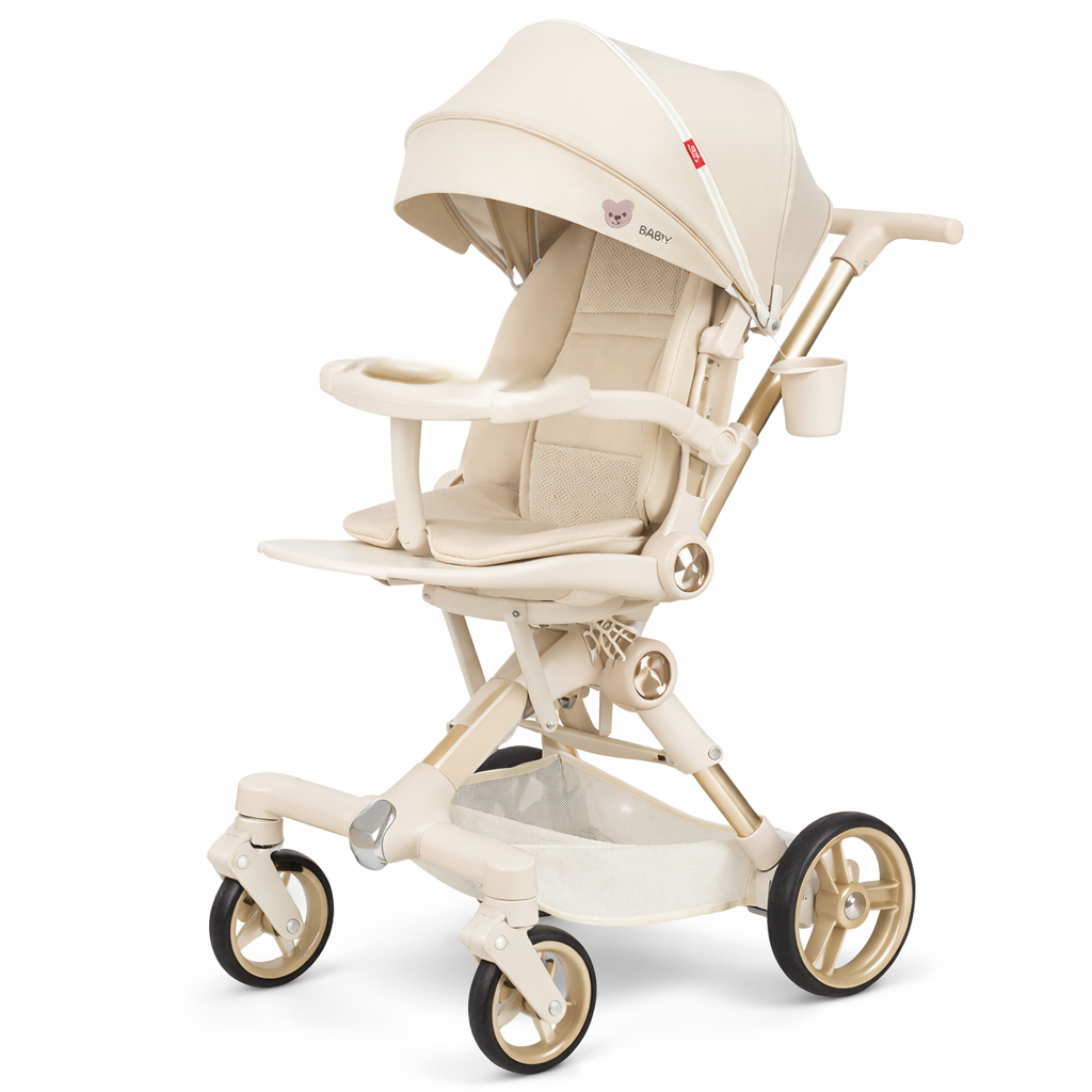 360° Rotatable Baby Stroller with Removable Feeding Table | Stroller with food tray and cup holder | Parent facing | Adjustable recline