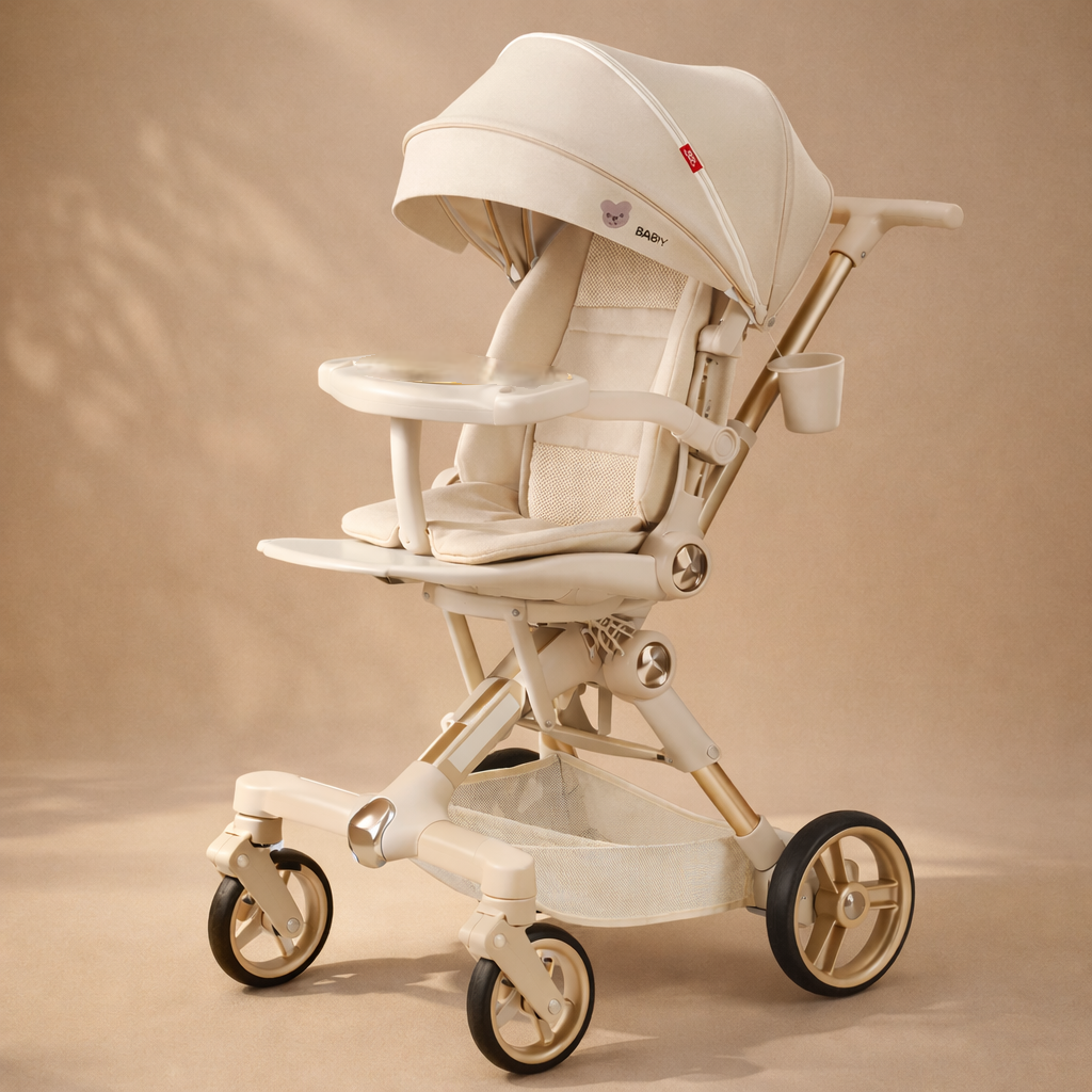 360° Rotatable Baby Stroller with Removable Feeding Table | Stroller with food tray and cup holder | Parent facing | Adjustable recline