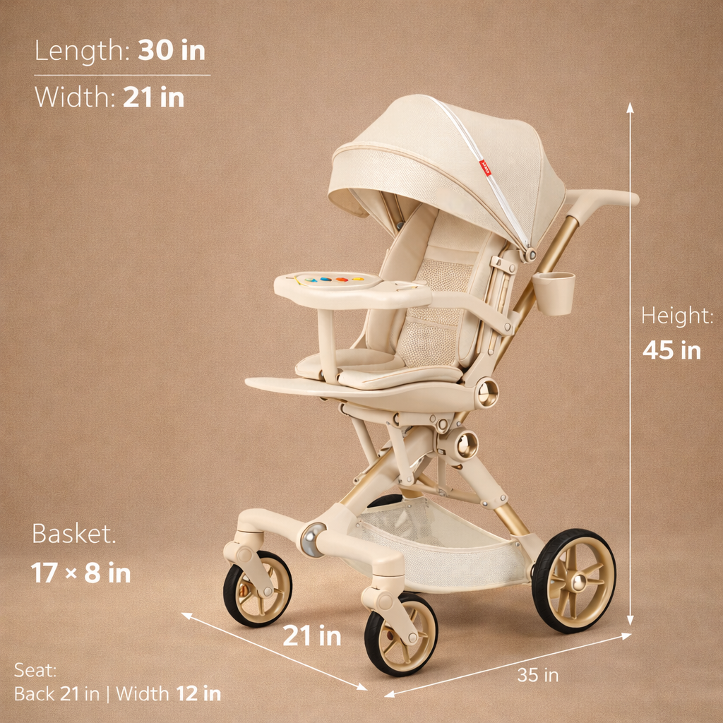 360° Rotatable Baby Stroller with Removable Feeding Table | Stroller with food tray and cup holder | Parent facing | Adjustable recline