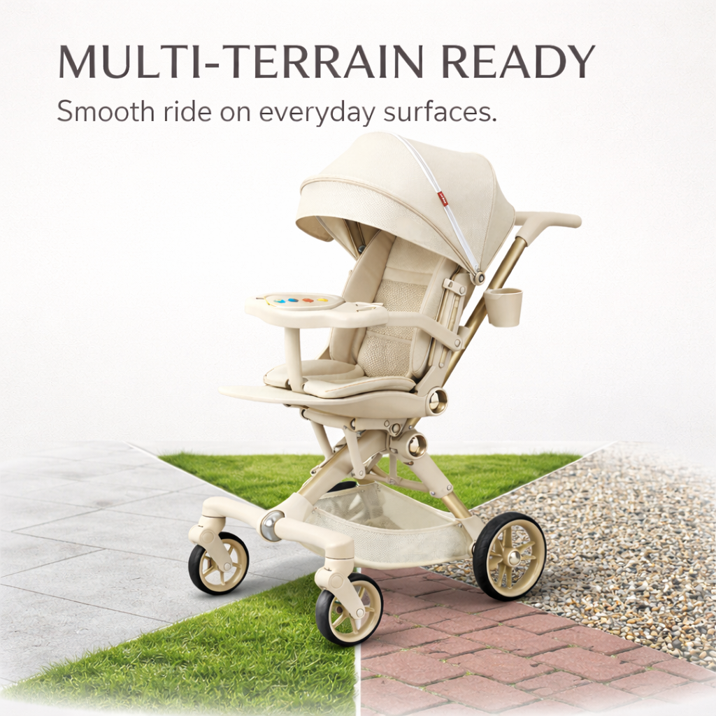 360° Rotatable Baby Stroller with Removable Feeding Table | Stroller with food tray and cup holder | Parent facing | Adjustable recline