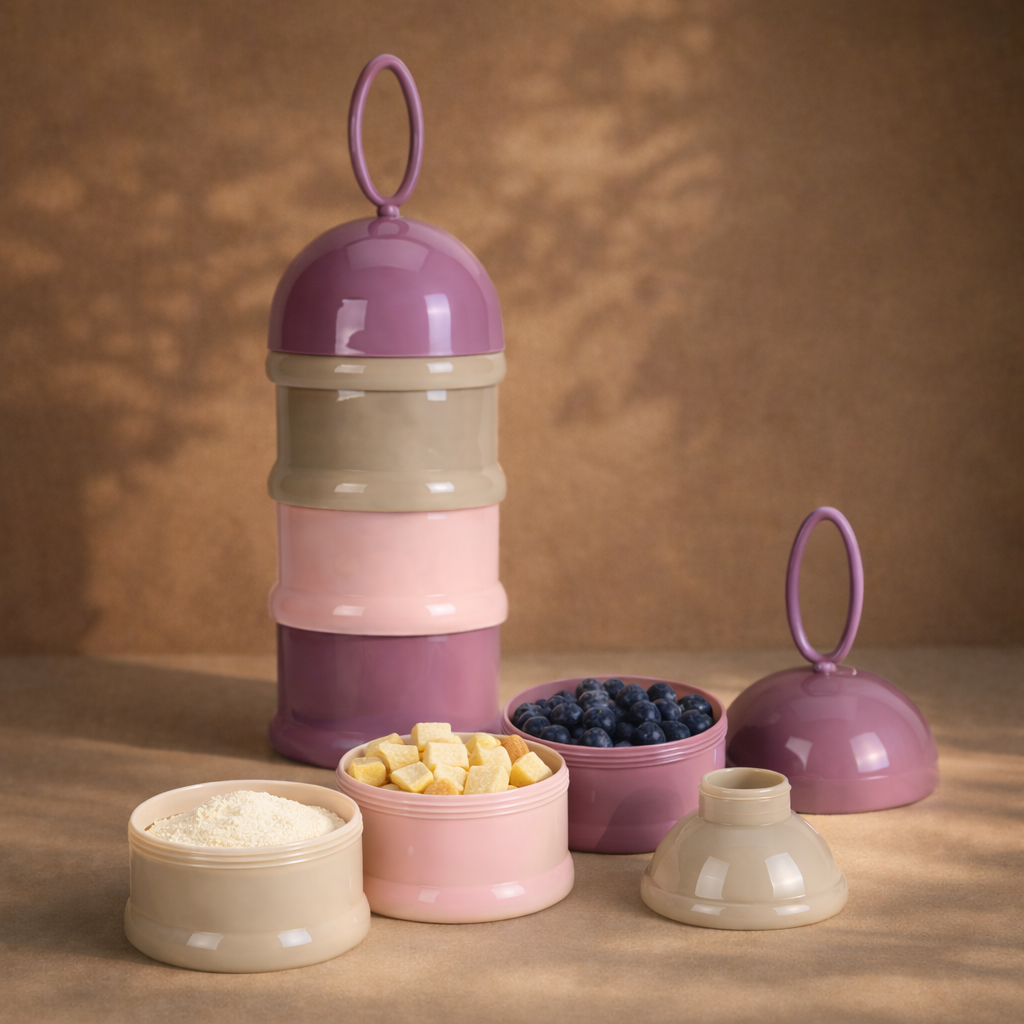 3 Layer Milk Cute Bear Portable Baby Food Milk Powder Storage Bottle Milk and Food Container, Microwavable Baby Food Box - Multicolour