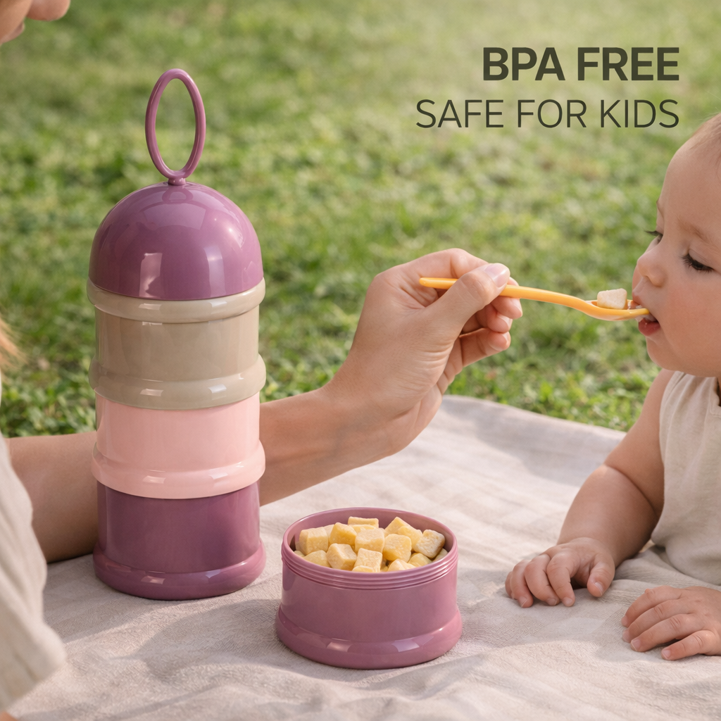 3 Layer Milk Cute Bear Portable Baby Food Milk Powder Storage Bottle Milk and Food Container, Microwavable Baby Food Box - Multicolour