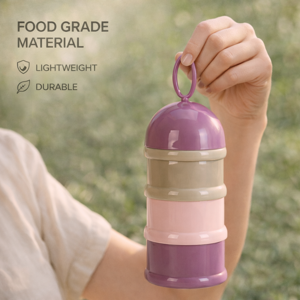 3 Layer Milk Cute Bear Portable Baby Food Milk Powder Storage Bottle Milk and Food Container, Microwavable Baby Food Box - Multicolour