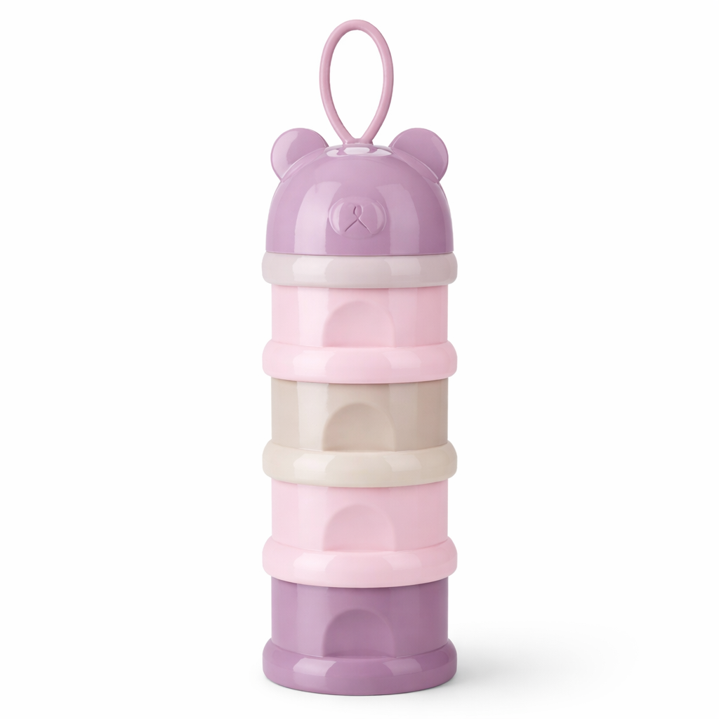 4 Layer Milk Cute Bear Portable Baby Food Milk Powder Storage Bottle Milk and Food Container, Microwavable Baby Food Box - Multicolour