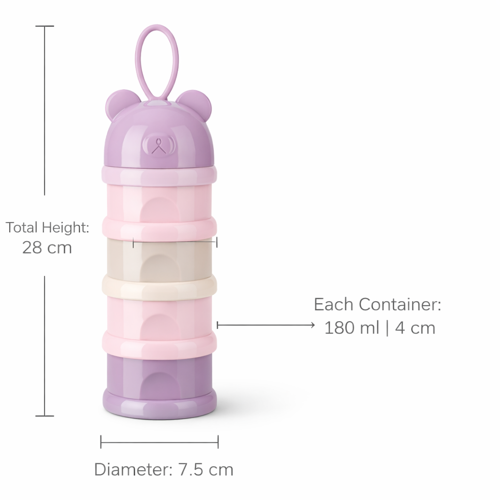 4 Layer Milk Cute Bear Portable Baby Food Milk Powder Storage Bottle Milk and Food Container, Microwavable Baby Food Box - Multicolour