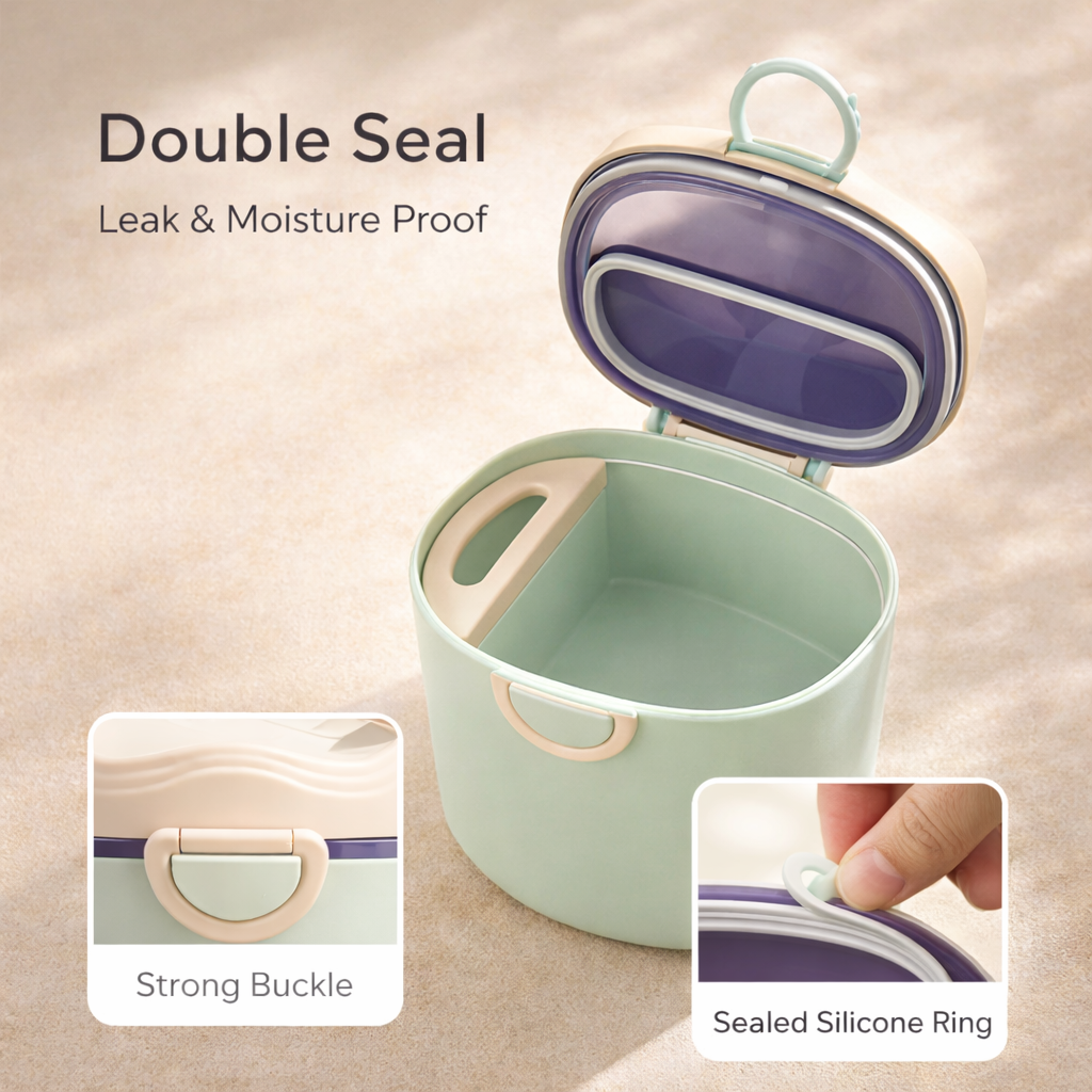 Baby Formula / Powder Storage Container (200 ml) with Airtight Lid + Built-in Spoon | Travel Friendly | Leak Proof