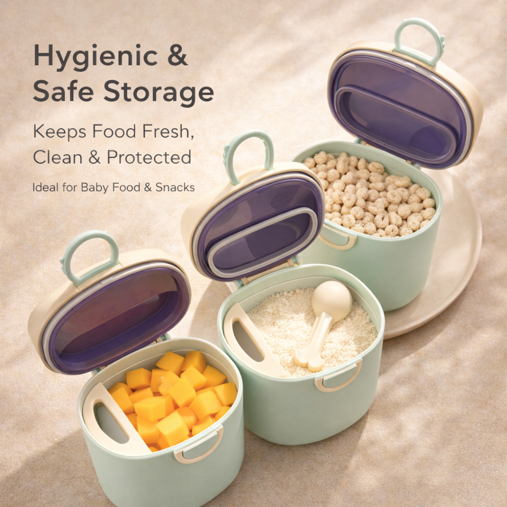 Baby Formula / Powder Storage Container (200 ml) with Airtight Lid + Built-in Spoon | Travel Friendly | Leak Proof