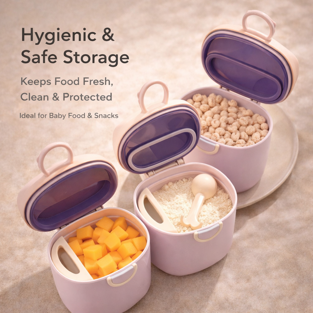 Baby Formula / Powder Storage Container (200 ml) with Airtight Lid + Built-in Spoon | Travel Friendly | Leak Proof