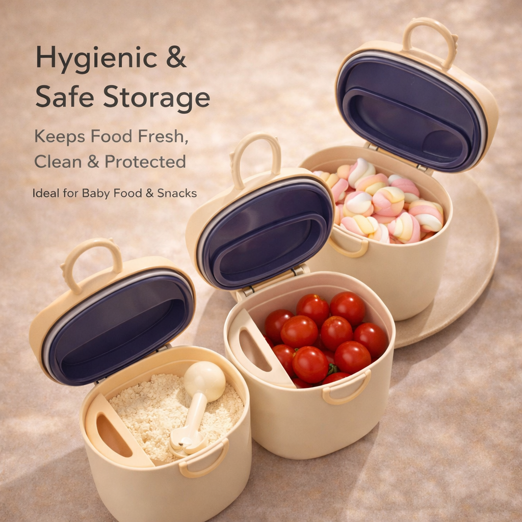 Baby Formula / Powder Storage Container (200 ml) with Airtight Lid + Built-in Spoon | Travel Friendly | Leak Proof