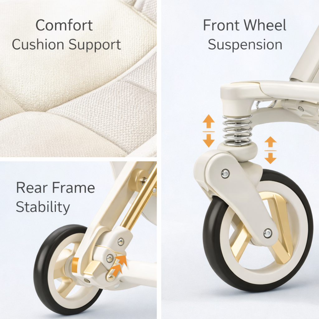 Jogging & Gliding Baby Stroller with Basket Under | Stroller for mall, doctor visit, flight, train, daily use | Stroller for 0 to 3 years | Adjustable recline