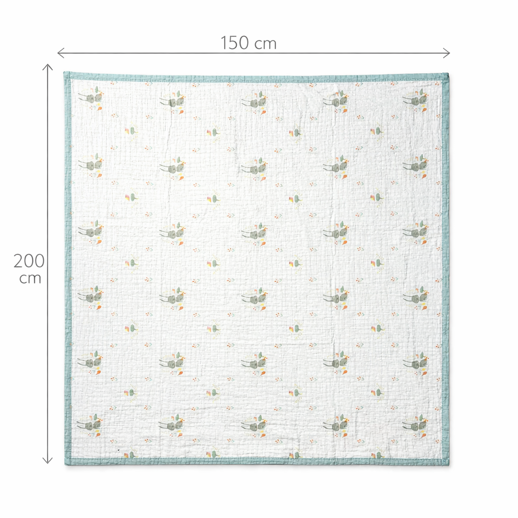 Green Rabbit Print Muslin Blanket for Kids (150×200 cm) | Cozy & Breathable