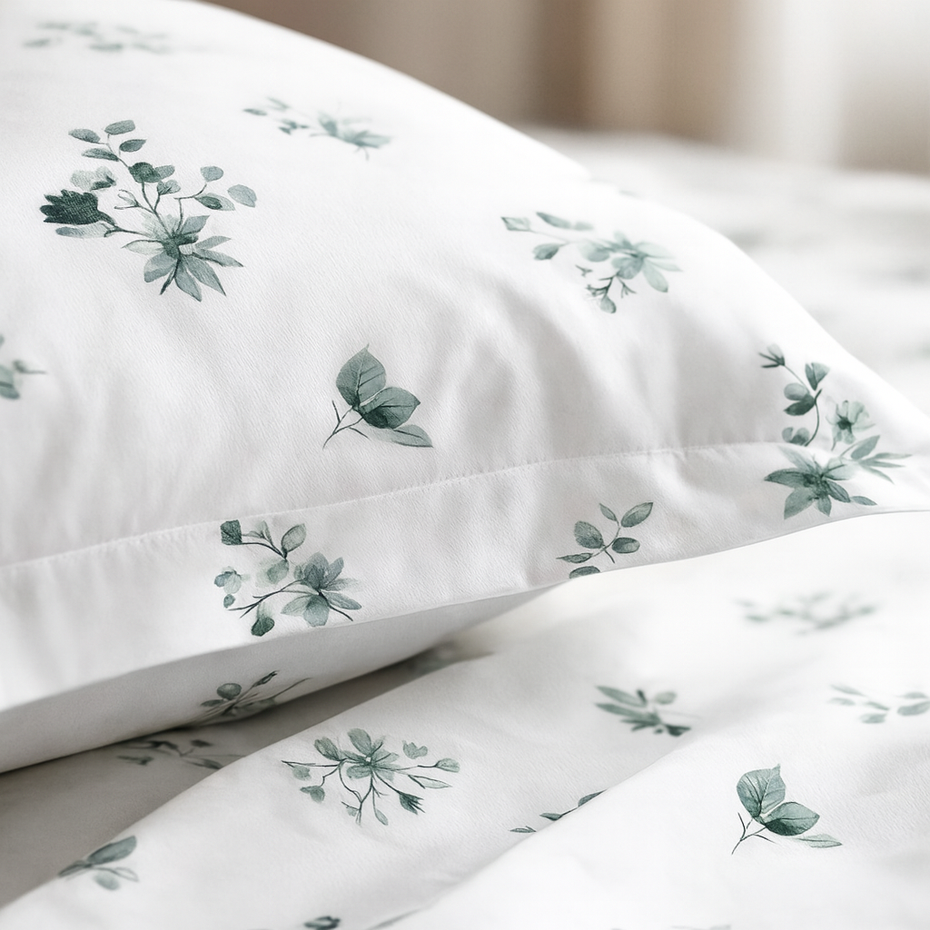 Pure White Floral Cotton Satin Bedsheet for King Size Bed | 1 Bedsheets (108x108Inches) with 2 Pillow Covers | 186 TC Bedsheet