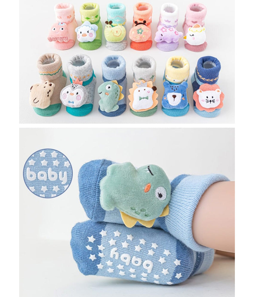 Collection of colorful baby socks with animal designs