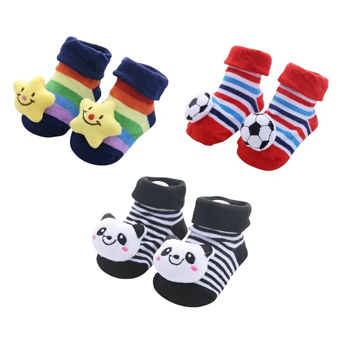 Cotton Anti-Skid Crawling Socks for Babies (Pack of 3)