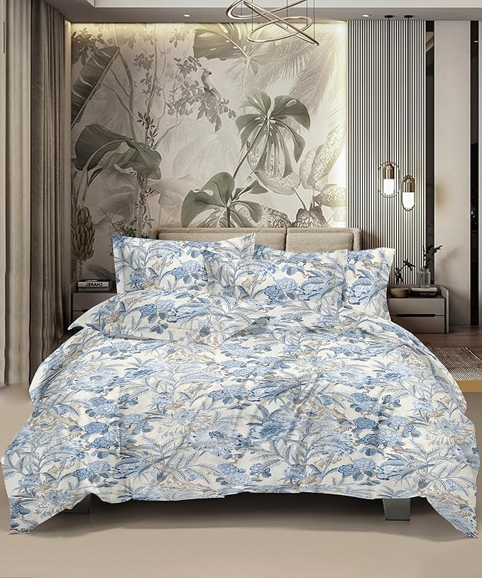 Cotton Bedsheet Double Bed Victorian Blue