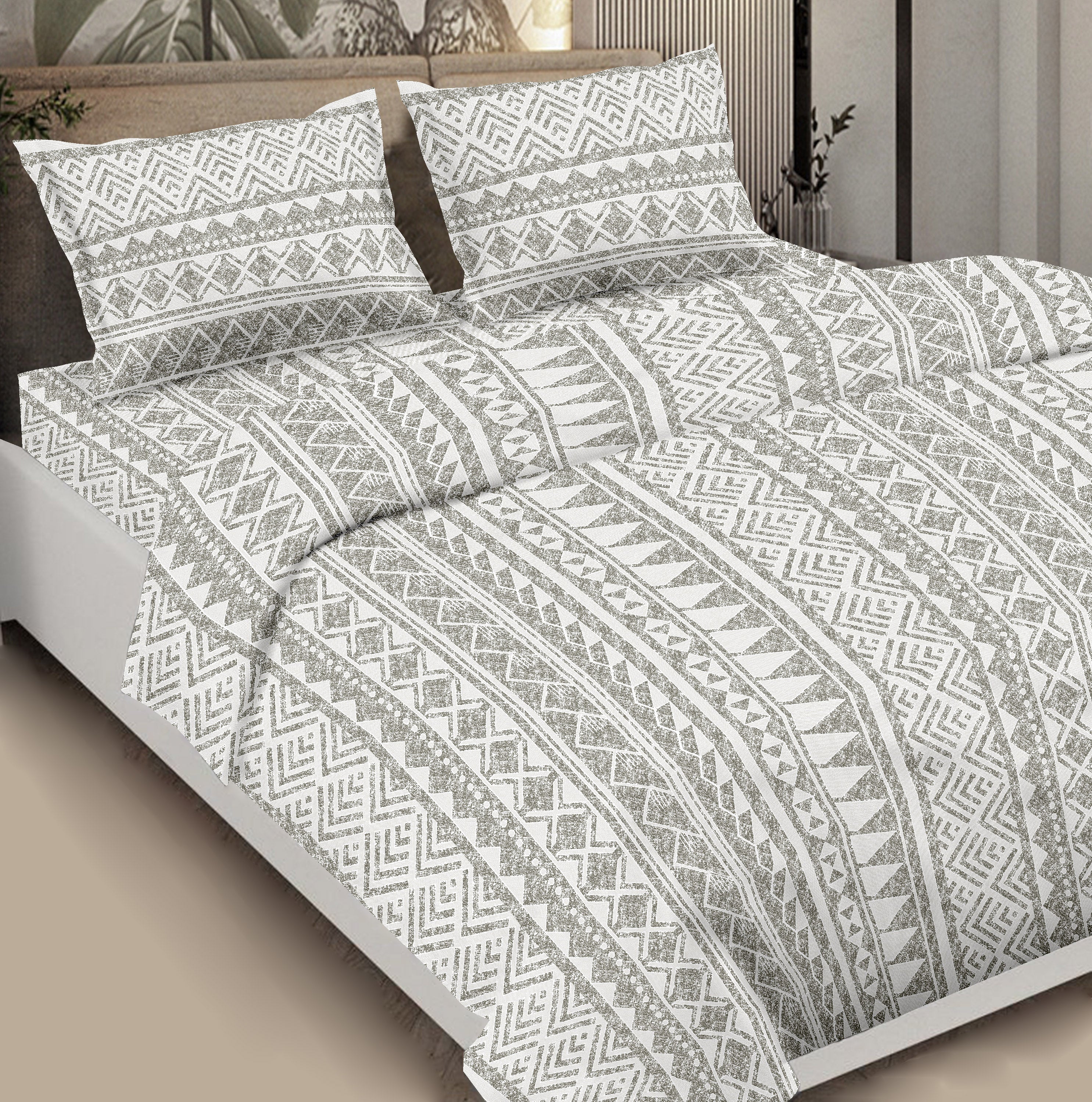 Cotton Double Bedsheet in Charcoal Haze Print