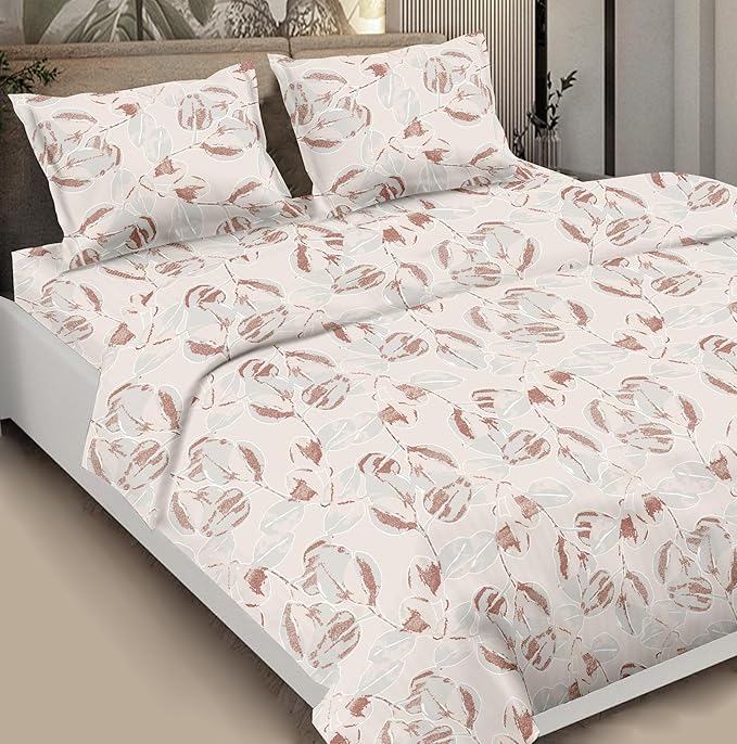 Cotton Bedsheet in Leaf Canopy Peach