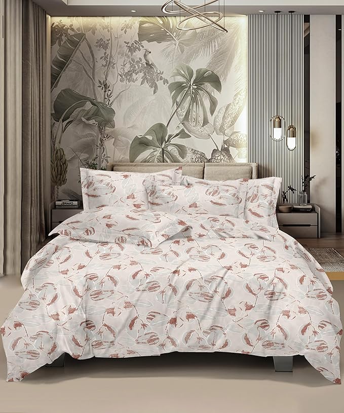 Cotton Double Bedsheet in Leaf Canopy Peach