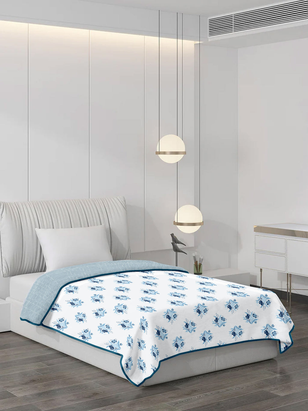 Cotton Single Bed Dohar in Blue Floral Design