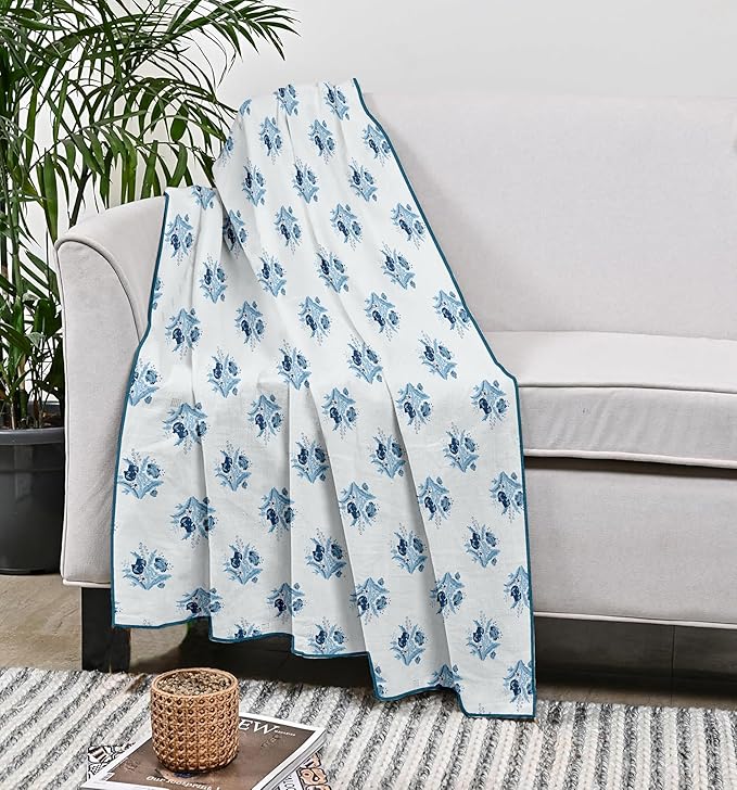 Cotton Single Dohar in Blue Floral Design