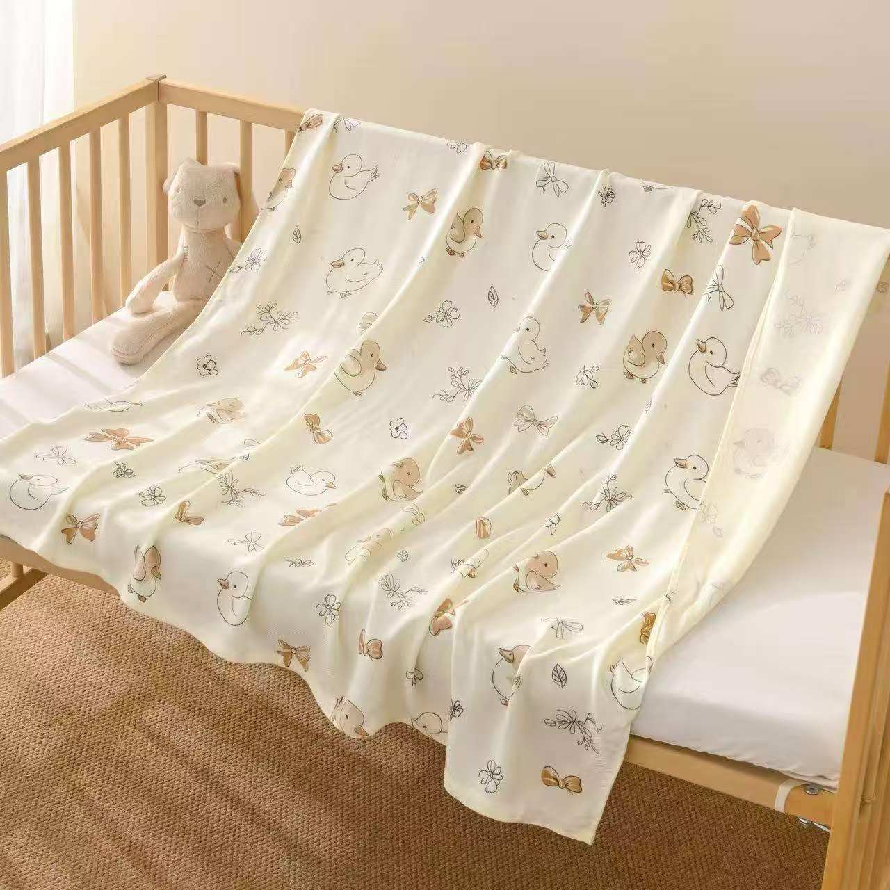 Duck Pattern Bamboo Fibre Ultra-Thin Baby Swaddle Blankets | 110 x 110 cm