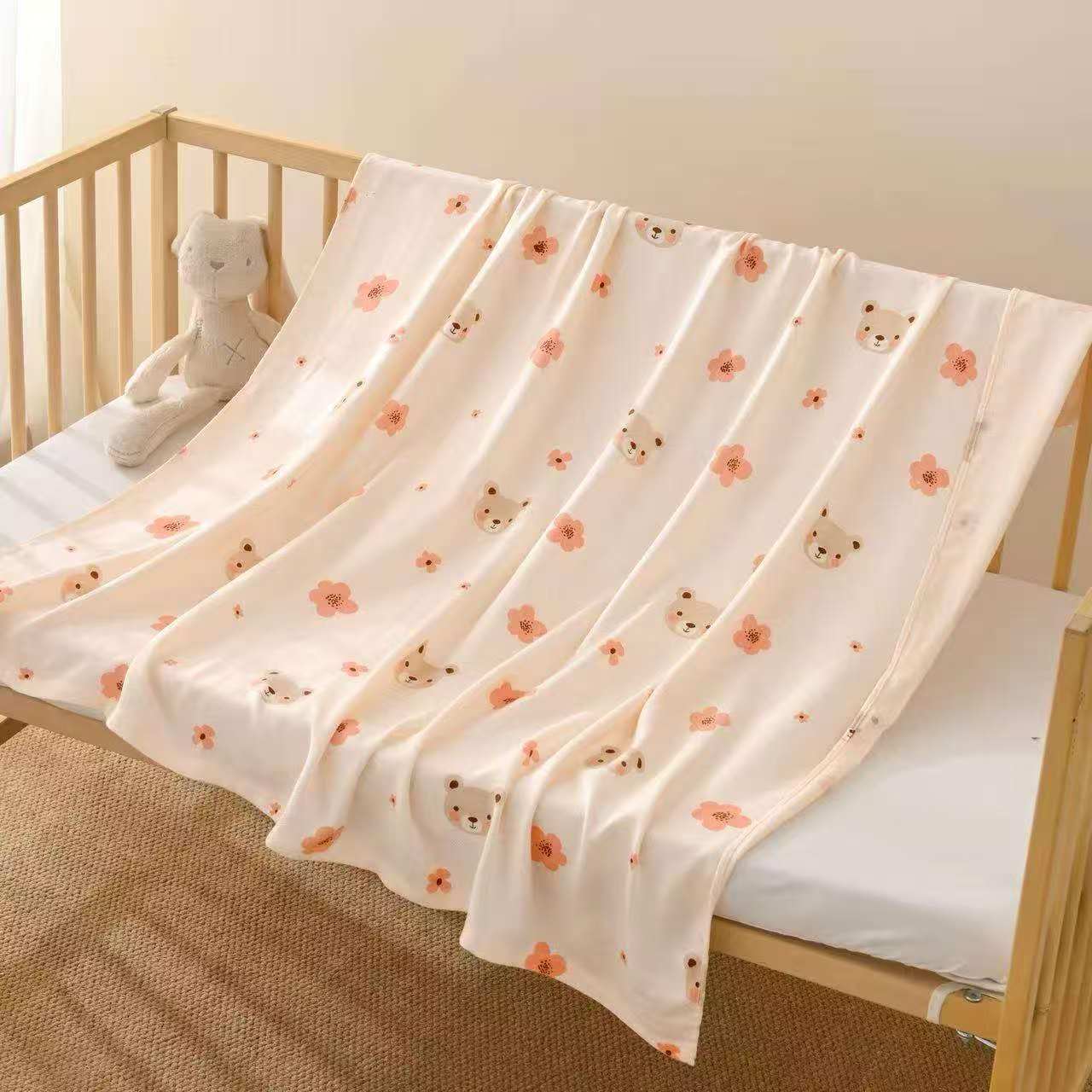 Bear Pattern Bamboo Fibre Ultra-Thin Baby Swaddle Blankets | 110 x 110 cm