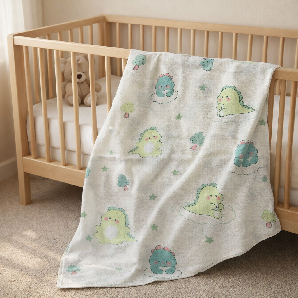 Dinosaur Pattern Bamboo Fibre Ultra-Thin Baby Swaddle Blankets | 110 x 110 cm