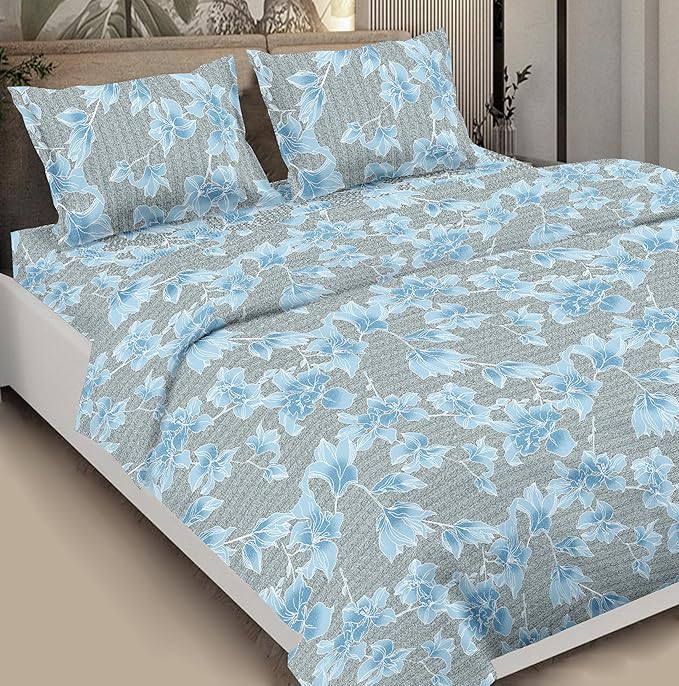 Floral Branch 100% Cotton Double Bedsheet  Grey