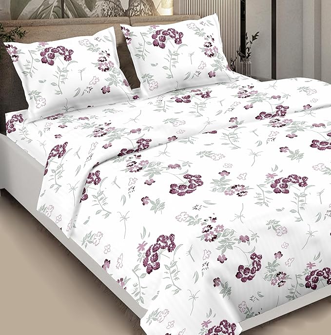 Floral Cotton Bedsheet for Double Bed White Red